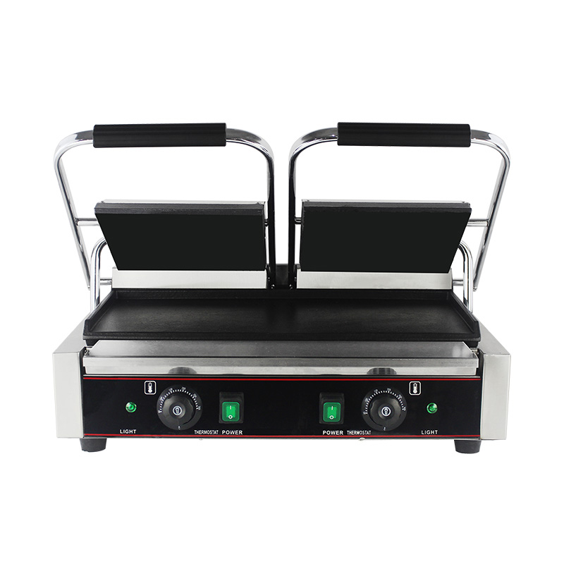 Mesin Dapur Panggangan Panini Piring Ganda Listrik Komersial Stainless Steel